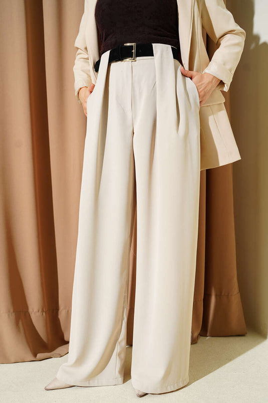 Pantalon en tissu palazzo à larges jambes couleur pierre