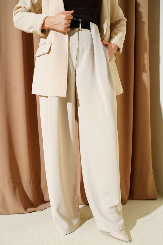 Geniş Paçalı Palazzo Kumaş Pantolon Taş