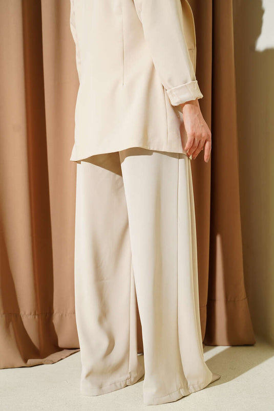 Geniş Paçalı Palazzo Kumaş Pantolon Taş