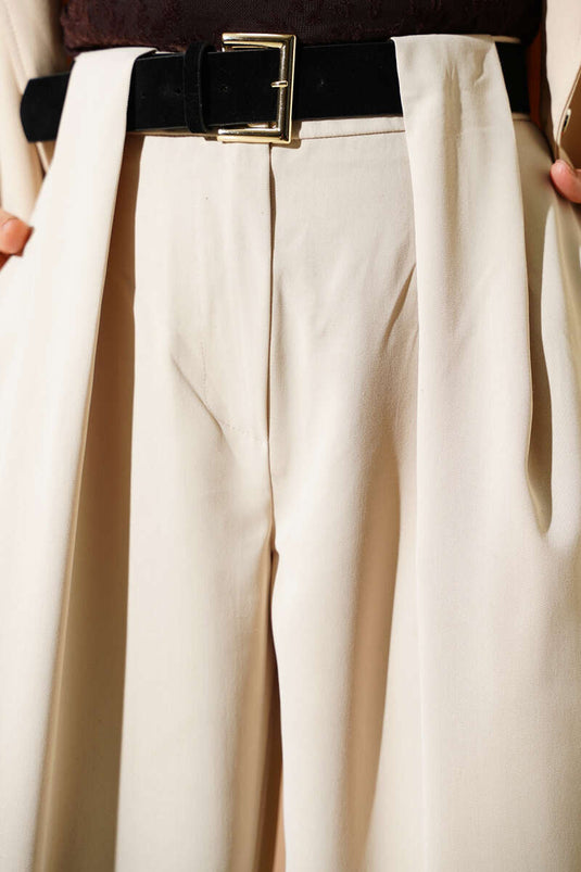 Pantalon en tissu palazzo à larges jambes couleur pierre