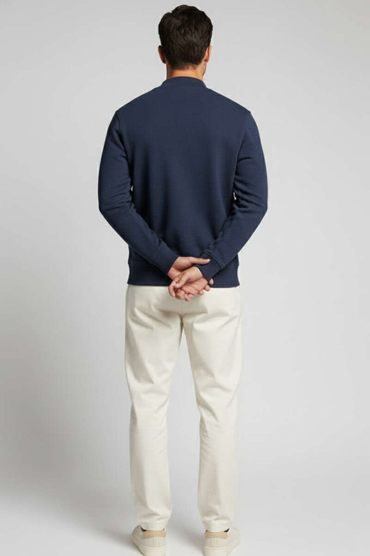 Wide Ribbed Knit Sweatshirt Navy Blue