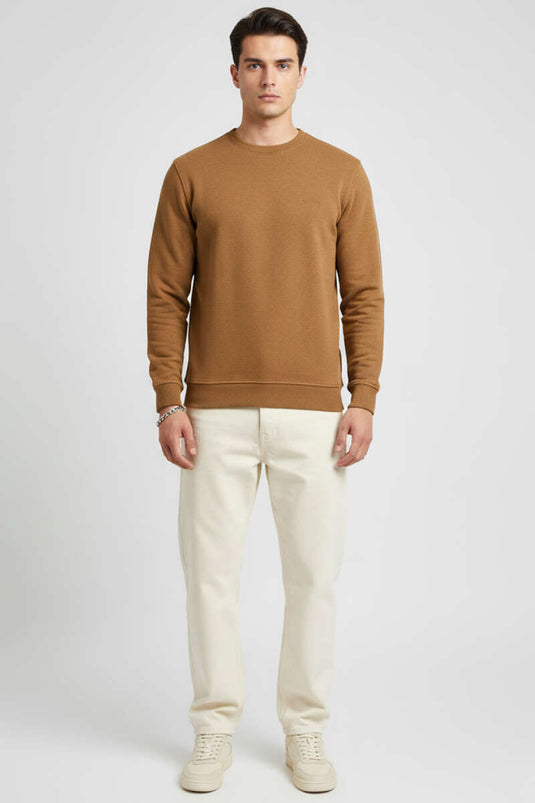 Wide Ribbed Knit Sweatshirt, Tan