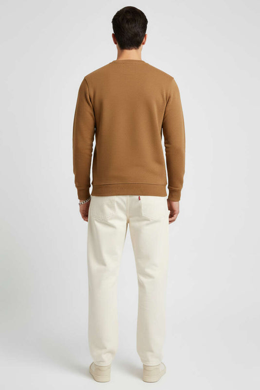 Wide Ribbed Knit Sweatshirt, Tan