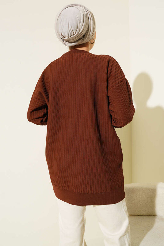 Wide Ribbed Knit Tunic Brown