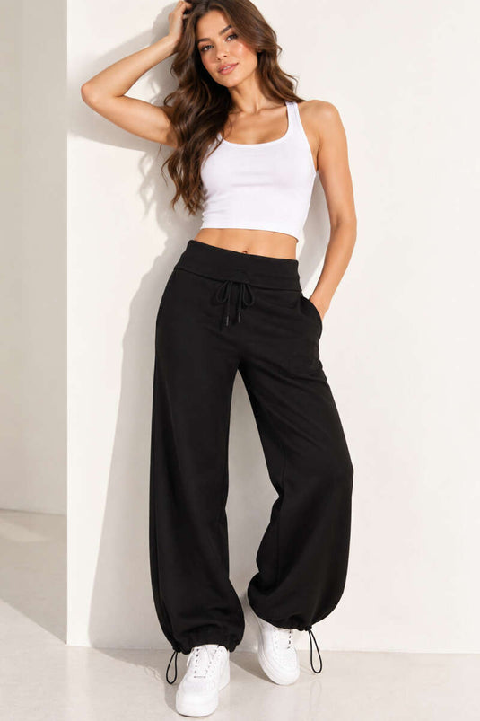 Pantaloni Neri A Righe Larghe E Tripli
