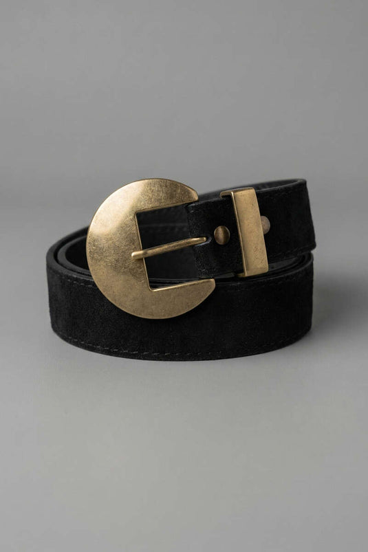 Ceinture large à boucle noire en suède