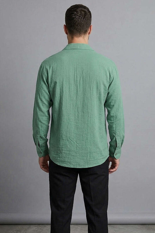 Camicia oversize con ampio scollo a V e tasca singola verde