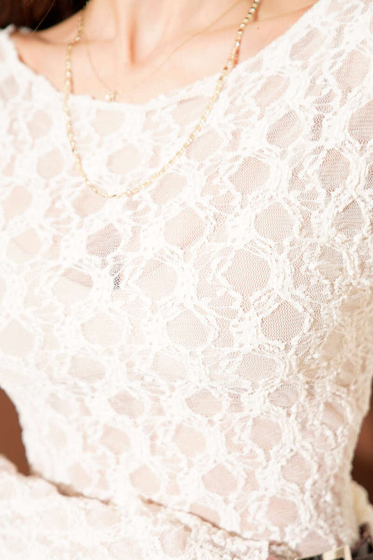 Wide Collar Lace Blouse Beige
