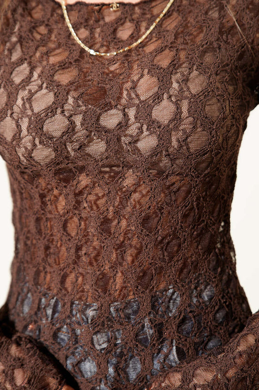 Wide Collar Lace Blouse Brown