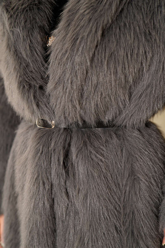 Wide Collar Furry Long Coat Smoked