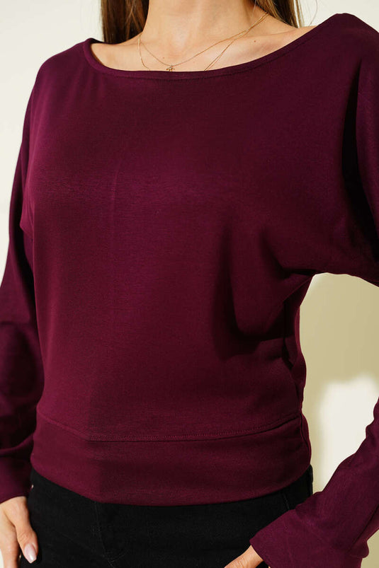 Blouse à large col en tissu Loyşa couleur prune