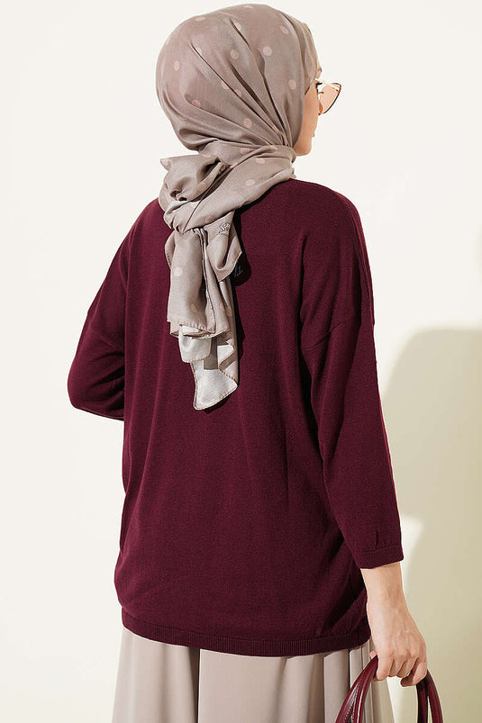 Túnica De Punto Con Cuello Amplio En Malva