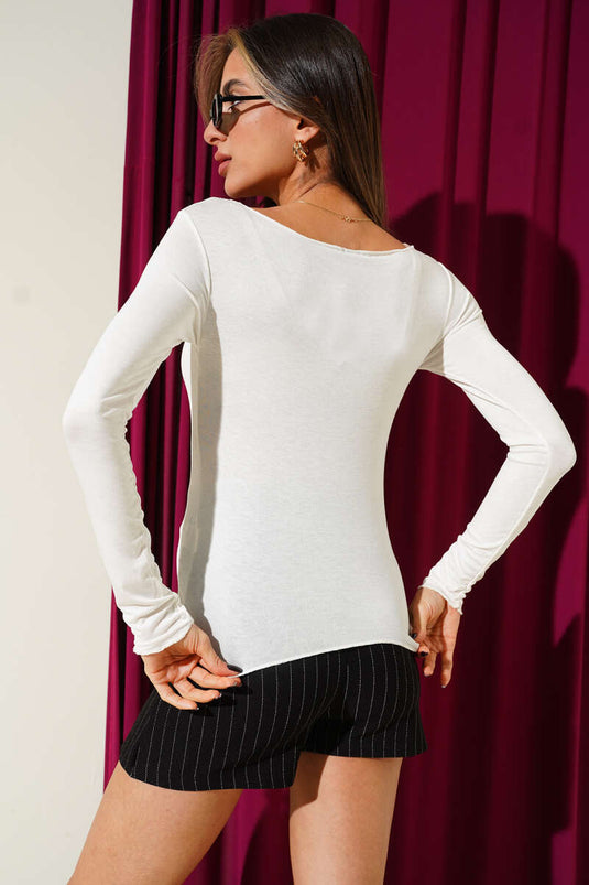 Wide Collar Long Sleeve Undershirt Ecru