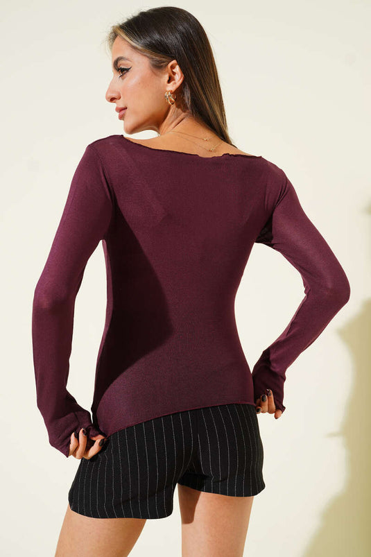 Wide Collar Long Sleeve Bodysuit Plum