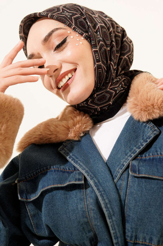 Foulard en coton Flamu à motif géométrique noir