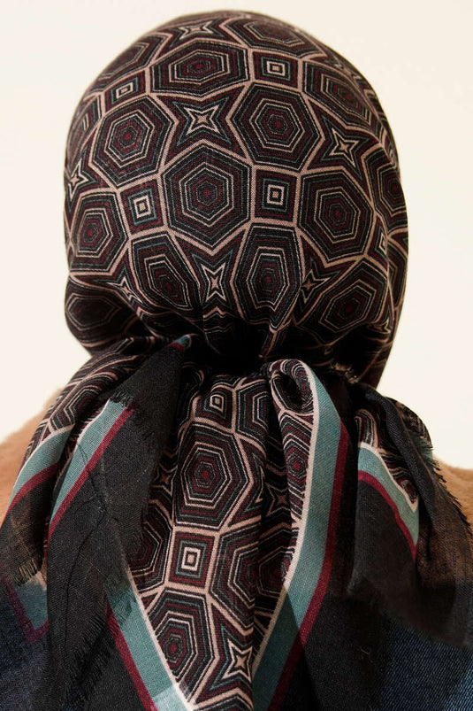 Foulard en coton Flamu à motif géométrique noir