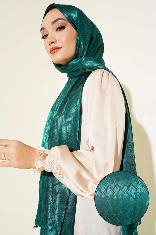Châle jacquard à motif géométrique émeraude - 78