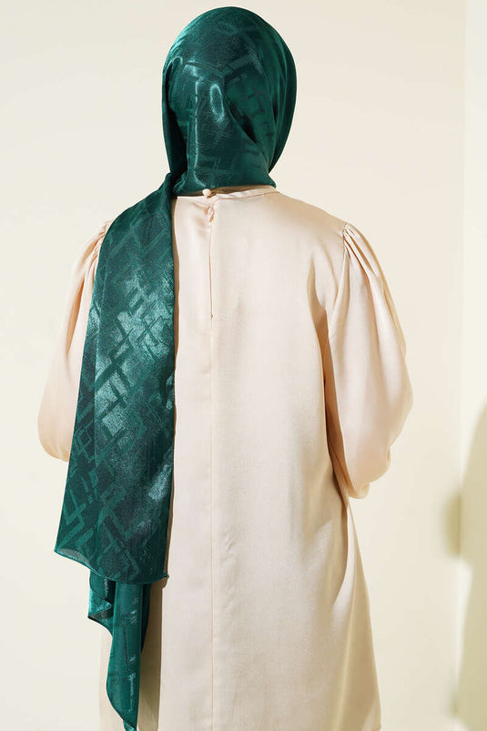 Châle jacquard à motif géométrique émeraude - 78