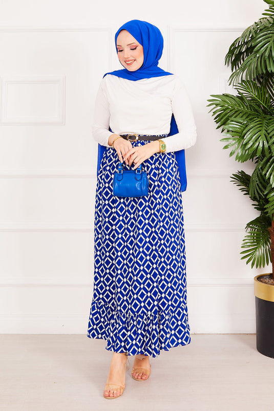 Geometric Pattern Skirt Saxe