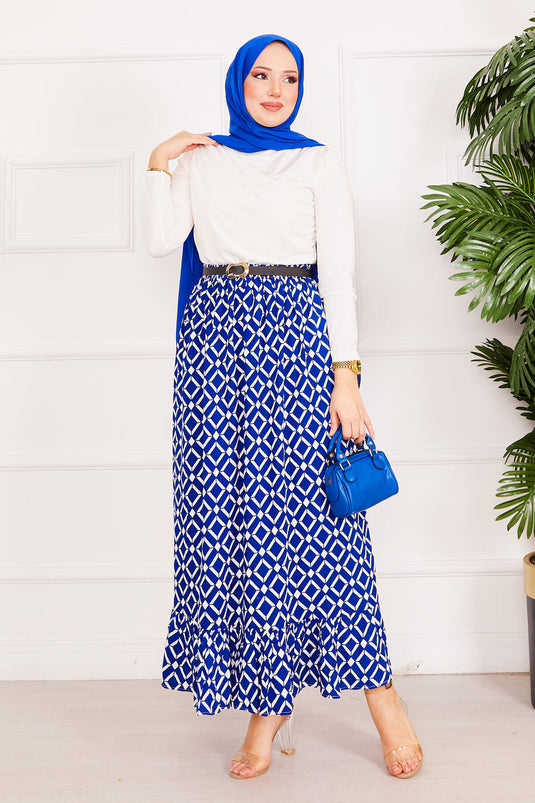 Geometric Pattern Skirt Saxe