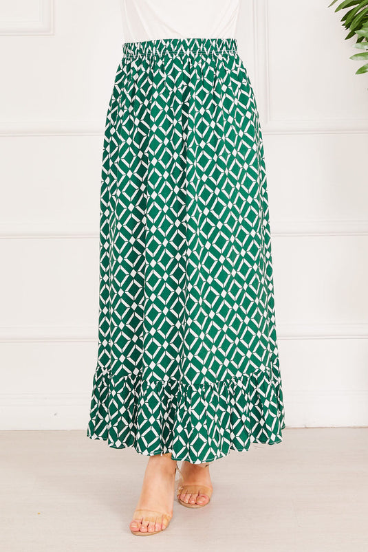 Geometric Pattern Skirt Emerald