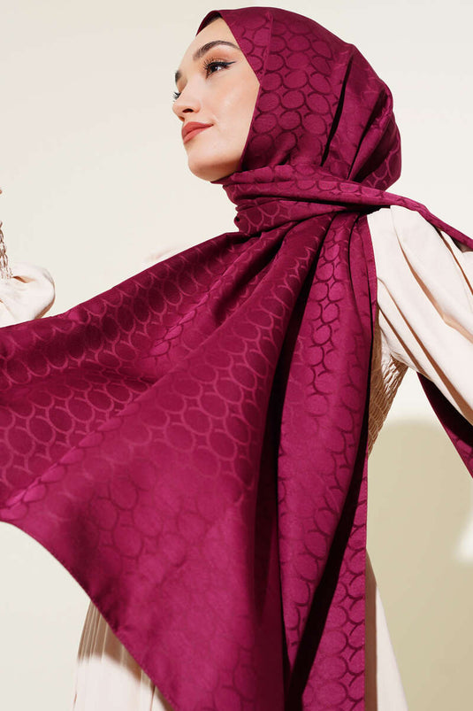 Châle Jacquard Motif Géométrique Rouge Claret