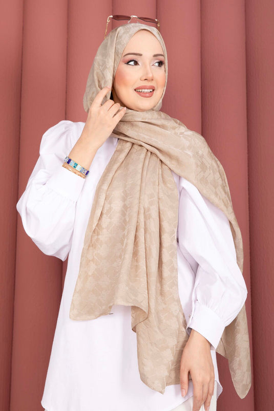 سلسلة شال جاكار بنقشة هندسية باللون البيج