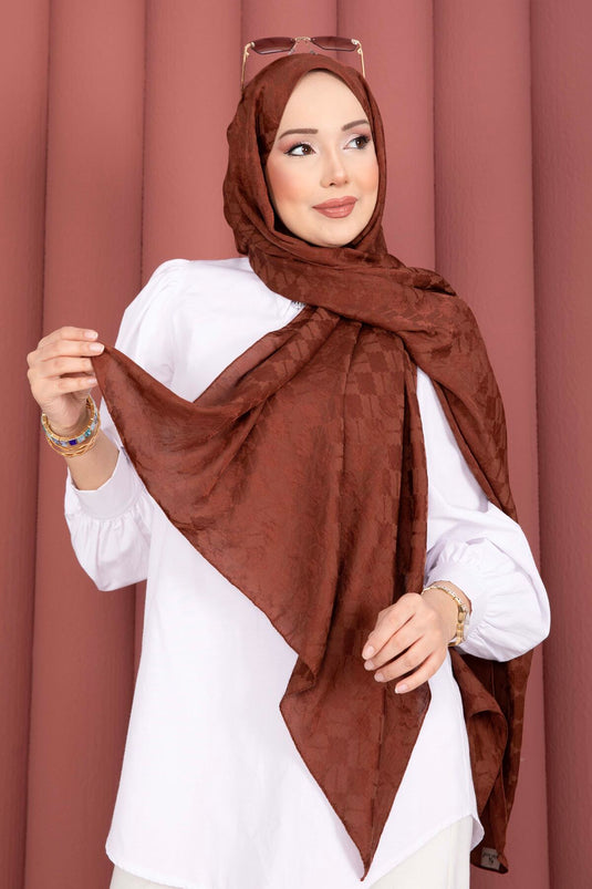 Geometric Pattern Jacquard Scarf Series Terracotta