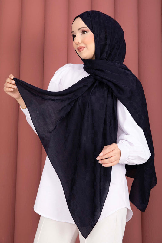 Geometric Pattern Jacquard Scarf Series Navy Blue