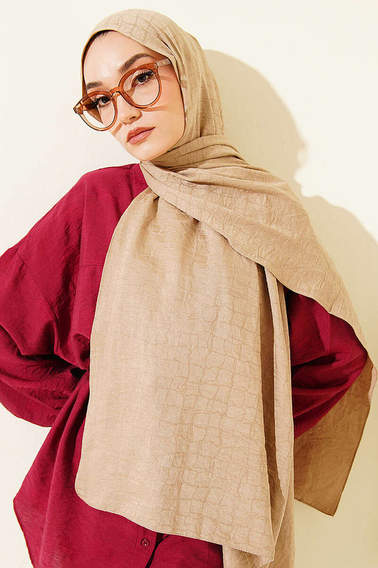 Geometric Pattern Cotton Ayrobin Shawl Beige