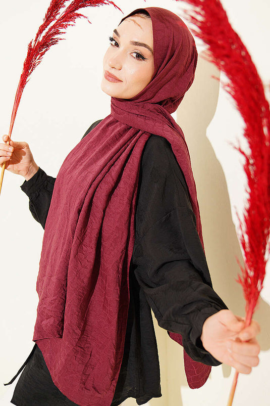 Foulard en coton acrylique bordeaux à motif géométrique