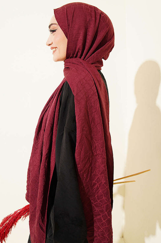 Foulard en coton acrylique bordeaux à motif géométrique
