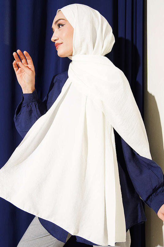 Geometric Pattern Cotton Ayrrobin Shawl Ecru