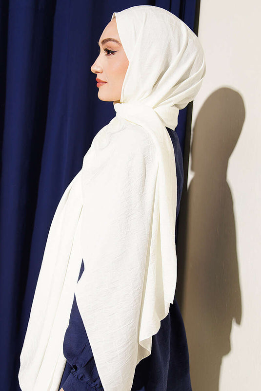 Geometric Pattern Cotton Ayrrobin Shawl Ecru