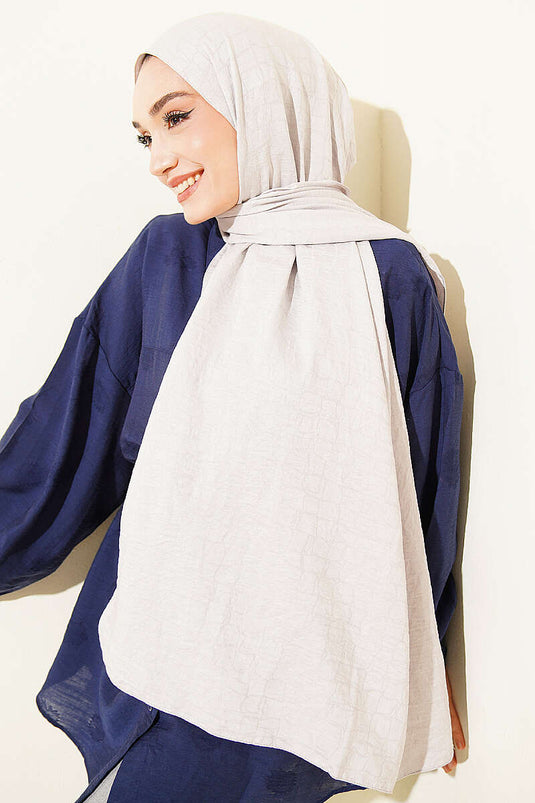 Geometric Pattern Cotton Ayrobin Shawl Silver