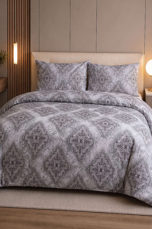 Parure de lit double à motifs géométriques gris