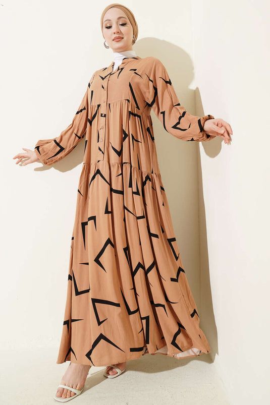 Robe à volants à motif géométrique latte