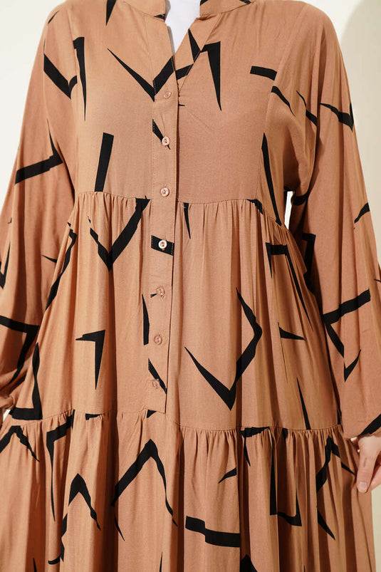 Robe à volants à motif géométrique latte