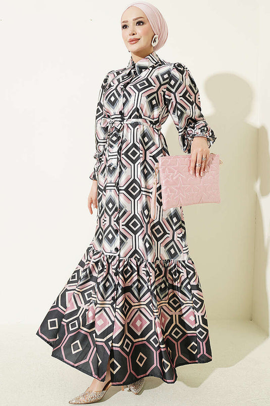 Mint Geometrisches Satin Kleid