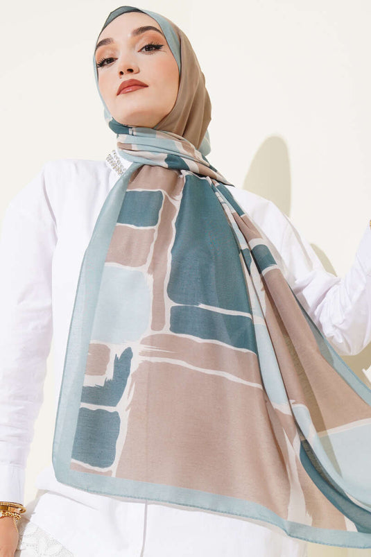 Bufanda suave con estampado geométrico, verde