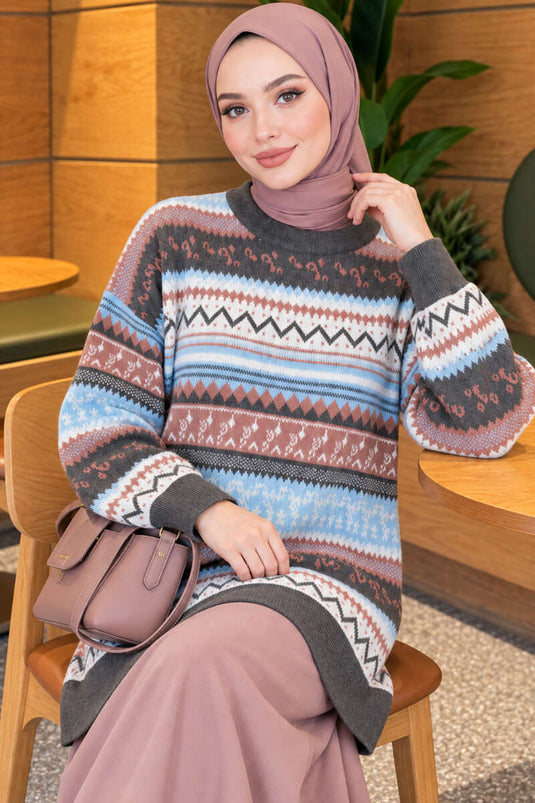 Patterned Knit Sweater Smoke Grey