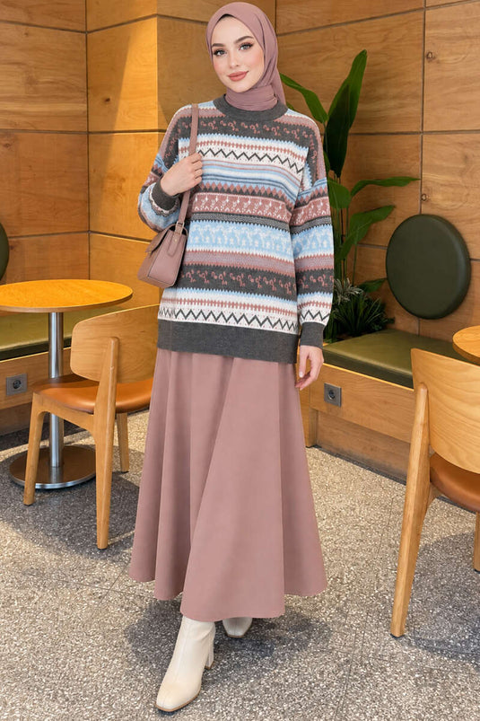 Patterned Knit Sweater Smoke Grey