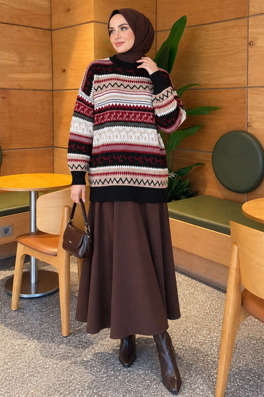 Black Geometric Knit Sweater