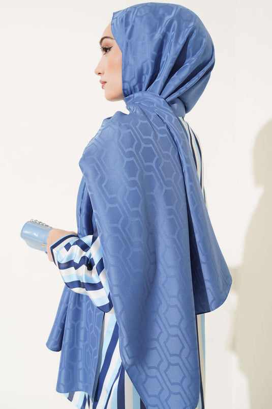 Châle jacquard à motifs géométriques indigo