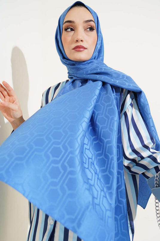 Jacquard sjaal met geometrisch motief, blauw