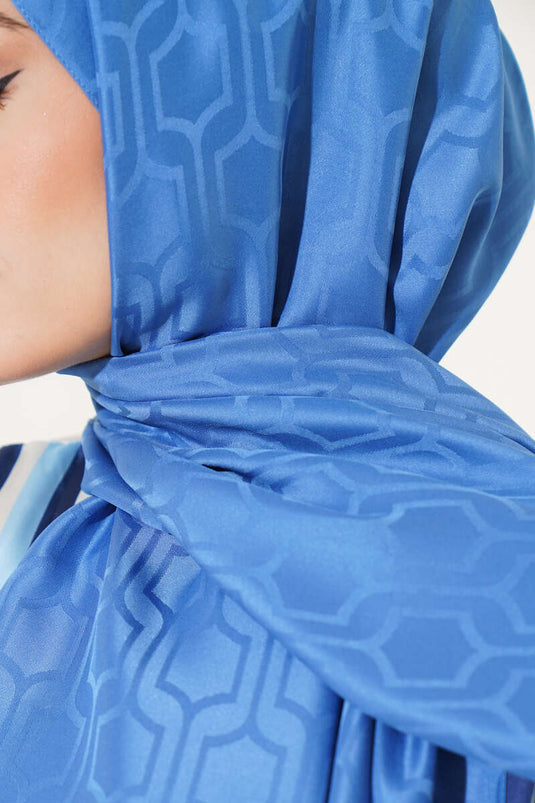 Jacquard sjaal met geometrisch motief, blauw