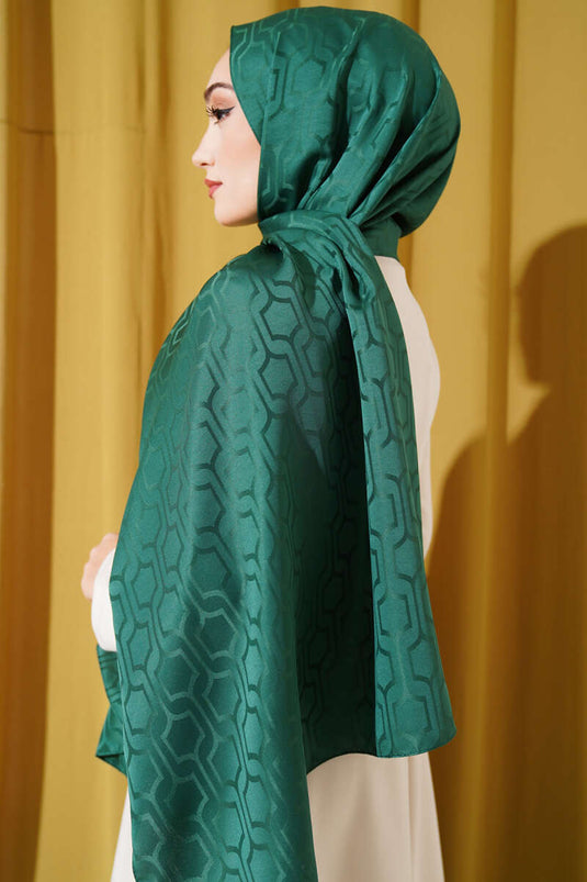 Châle jacquard à motifs géométriques, vert