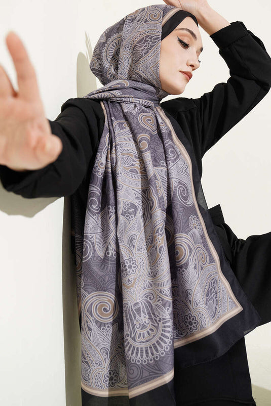 Écharpe Géométrique Paisley Noir Gris