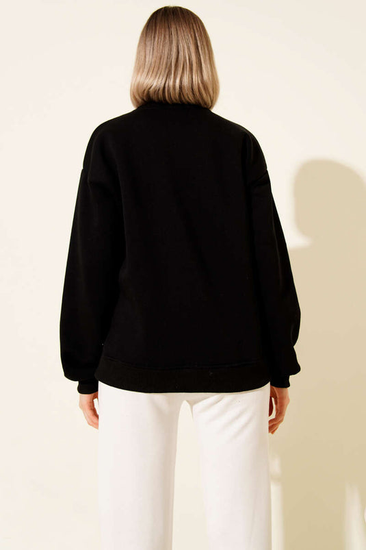 Deer Embroidered Sweatshirt Black