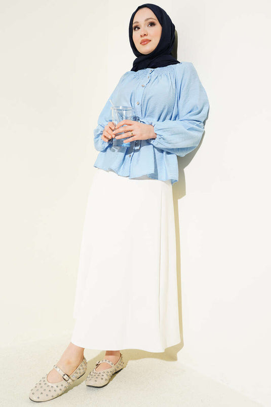 Gipe Collar Drawstring Waist Blouse Blue